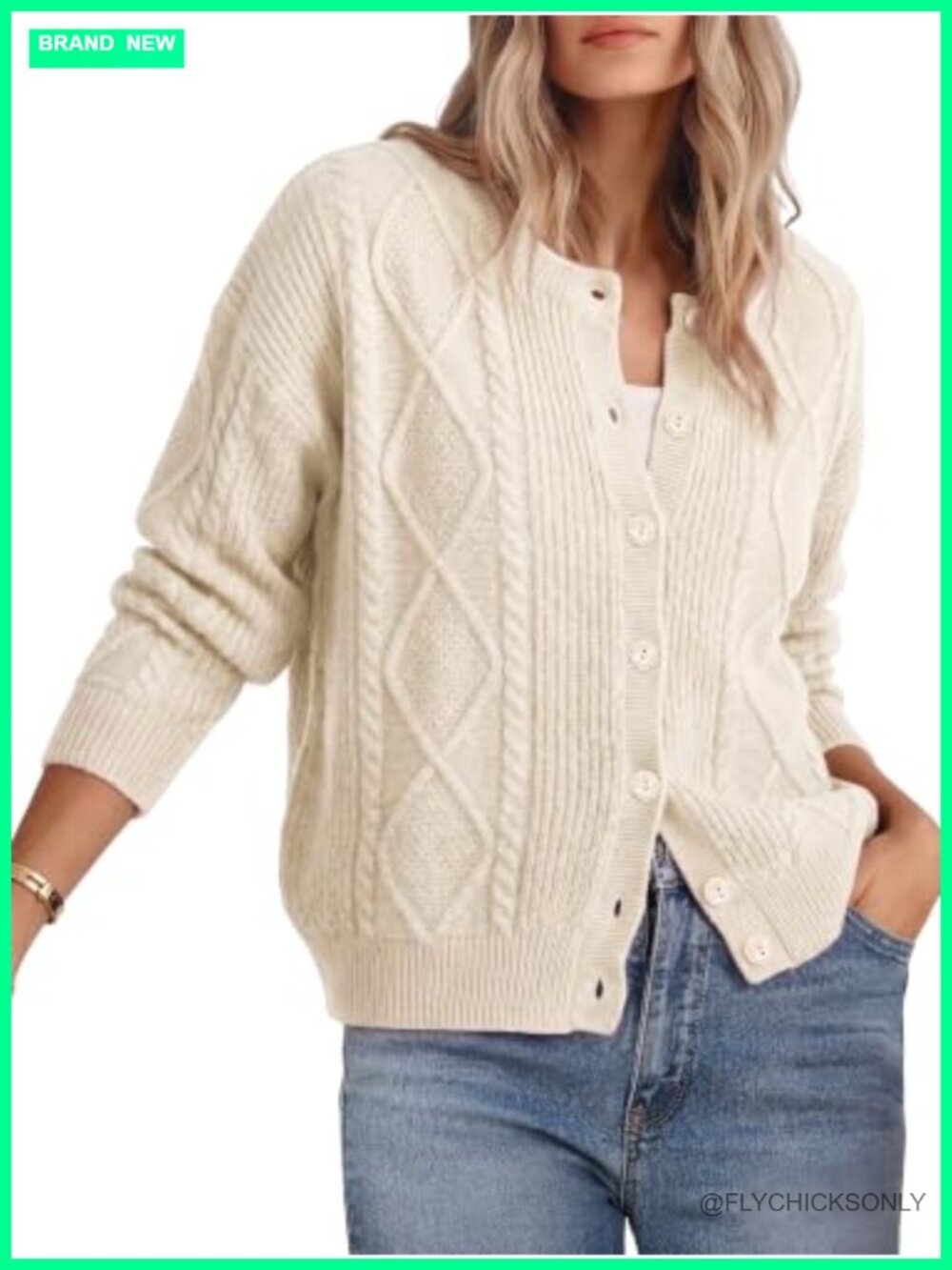 Chunky Cable Knit Cardigan Button Up Oversized Sweater for Women
